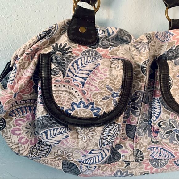 BONGO Pink & Gray Floral Boho Canvas Shoulder Handbag Size OS - Picture 4 of 15